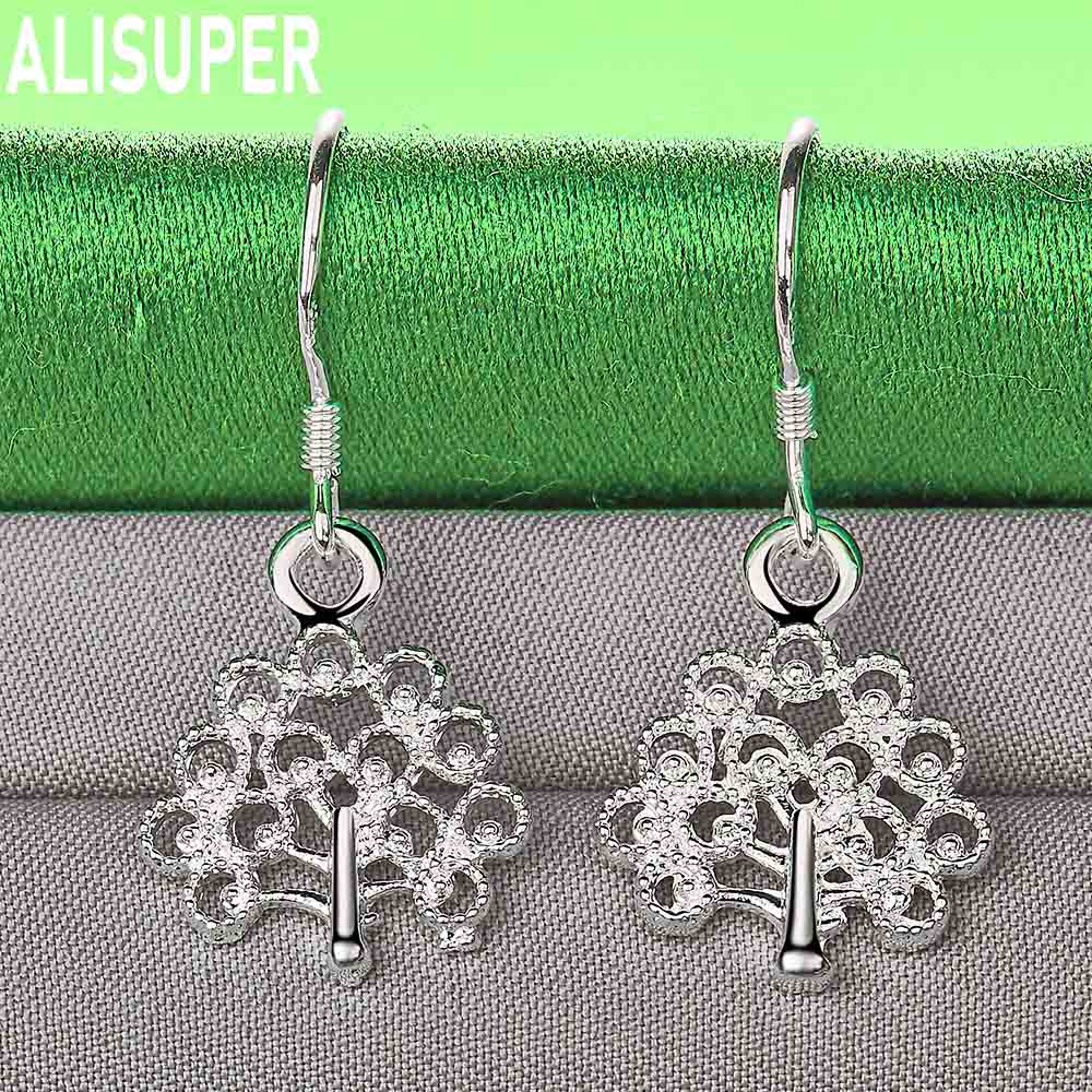 925 Sterling Silver Vintage Openwork Tree of Life Earrings - Stylish Evening Jewelry