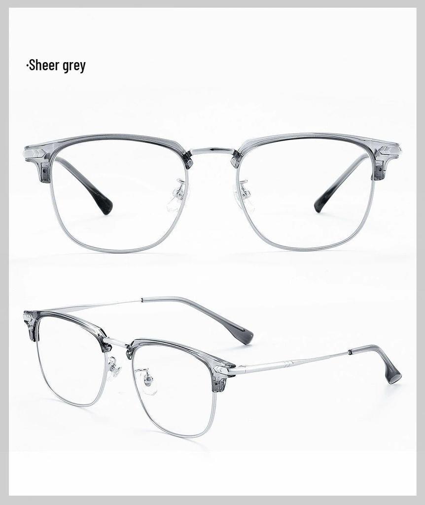 Men's Ultralight Browline Titanium Eyeglass Frame with Anti-Blue Light Lenses, Prescription-Ready