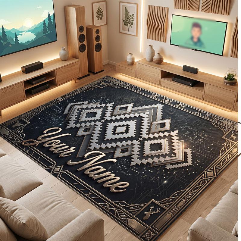 Abstract Geometric Theme Crystal Velvet Floor Rug Personalized Custom Name Text Warm Carpet Home Decoration