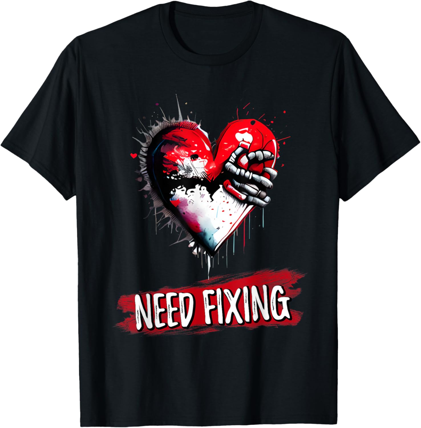 

Need Fixing Broken Heart Graphic Tee Men Casual Short Sleeve Crew Neck T-Shirt Daily Wear 4XL