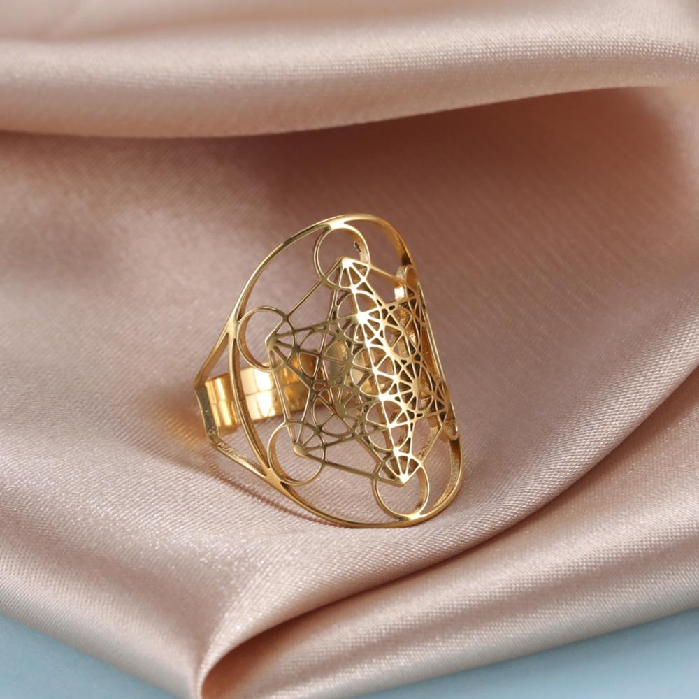 Angel Seal Archangel Metatron Cube Ring Women Stainless Steel Sacred Geometry Rings Amulet Religious Spiritual Jewelry