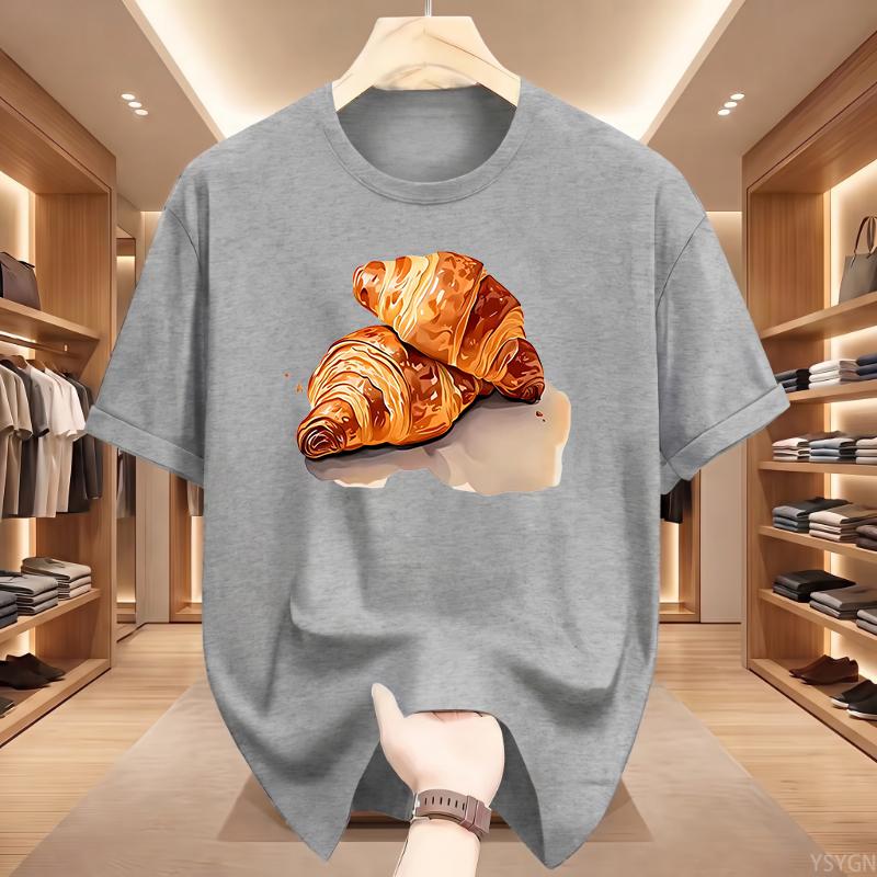 Funny Croissant Cat T-Shirt Novelty Cat Vs Croissant Meme Graphic Tee Short Sleeve Top Food Animal Tshirt Men Women