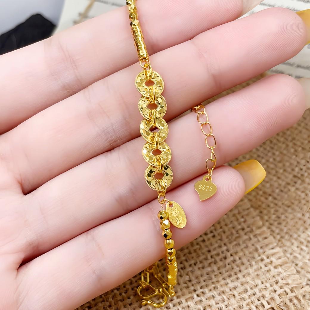 

Браслет женский из стерлингового серебра 925 пробы с монетой Пять Императоров и дизайном из бусин в новом китайском национальном стиле 925 Silver золотой