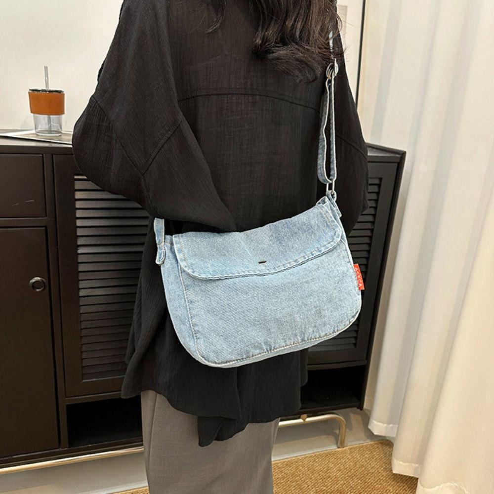 Y2K Vintage Handbag Street Style Solid Crossbody Bag Fashionable Denim Canvas Bag  Students
