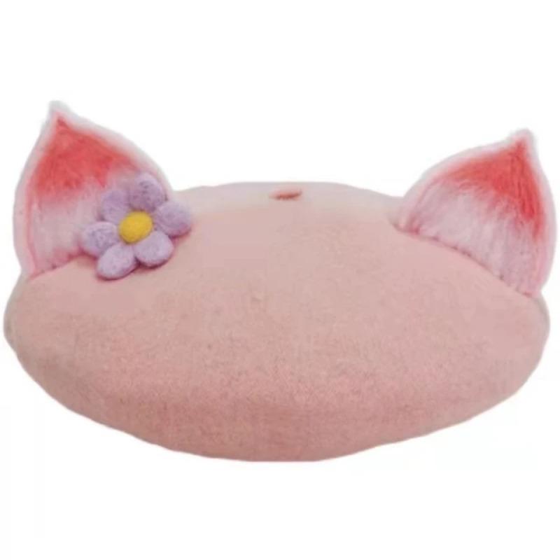 Women's Beret Handmade DIY Fruit Green Apple Painter Hat Cute Girl Little Leaf Woolen Hat Autumn and Winter Outdoor Warm Beanie