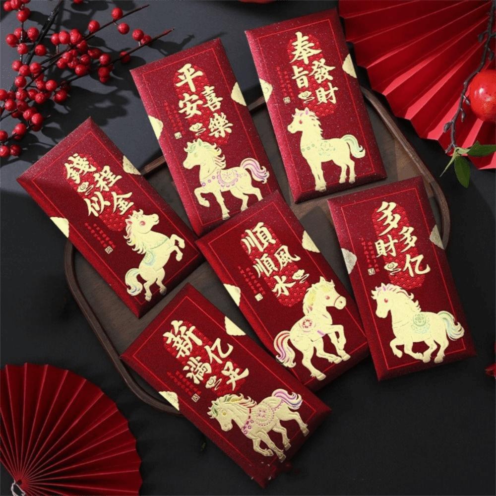 6pcs Cute Horse Year Red Envelopes Traditional Lucky Money Pockets Red Bag Spring Festival