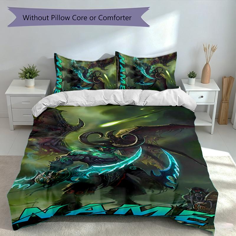 3pcs Custom Name World of Warcraft Bedding Set,Includes 1 Duvet Cover and 2 Pillowcases,All-season Bedroom Decor