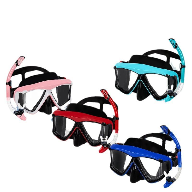 Adult Diving Goggles and Snorkel Set with HD Lenses, Wide Vision, Large Frame, Liquid Silicone, Tempered Glass PC Framed Glass Mirror