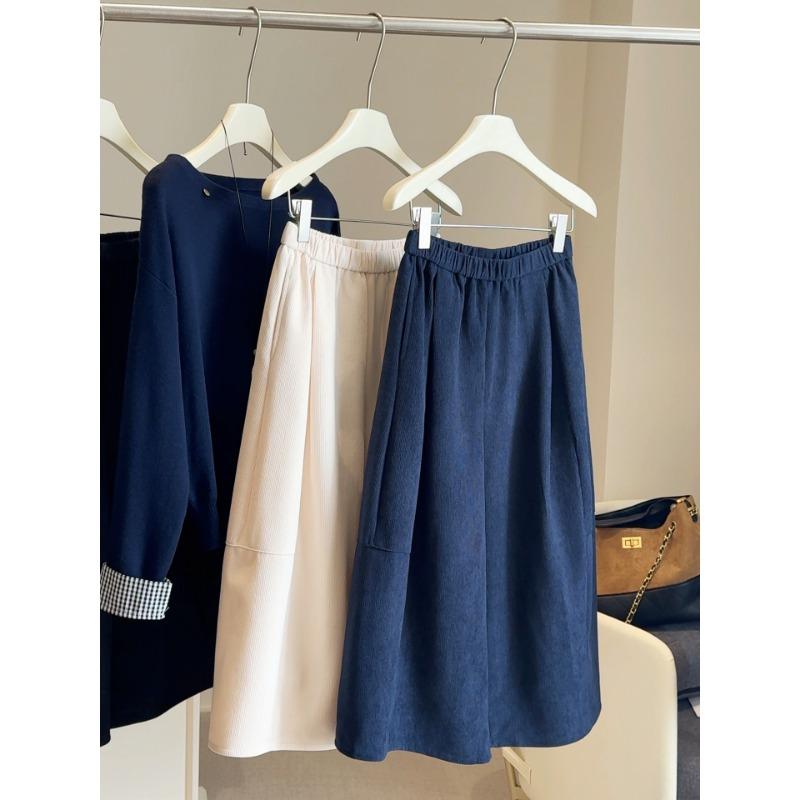 

Corduroy eight-point casual pants children small autumn and winter high waist lazy loose straight wide leg scimitar pants XL темно-синий