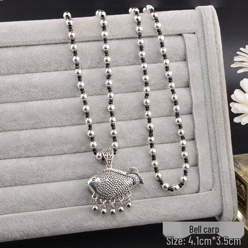 Tibetan Silver Four Directions Wealth Tassel Pendant Necklace Long Necklace Pendant Vintage Versatile