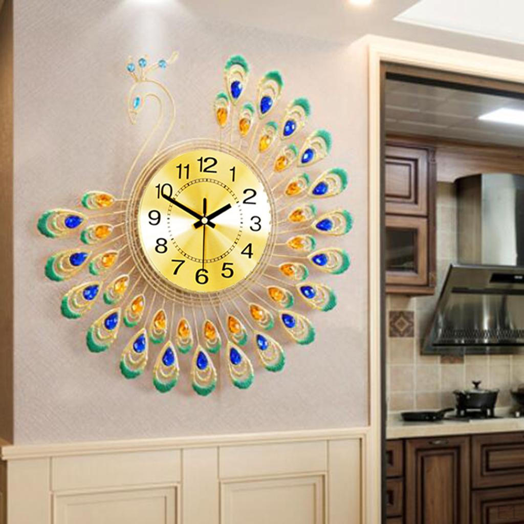 " Large Unique Peacock Wall Clock Battery Powered Hanging Clocks Kitchen Bathroom Decorative