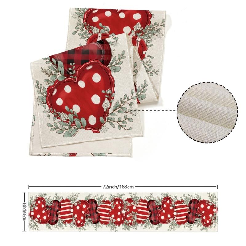 Valentines Day Linen Table Runner Wedding Decoration Heart Gnome Couple Table Runner Tablecloth for Dining Table Decor