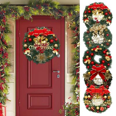 Decoração de Guirlanda de Natal de 12 Polegadas para Porta da Frente Guirlanda Artificial com Sinos Bolas Laços para Decoração de Feriado Interna Externa