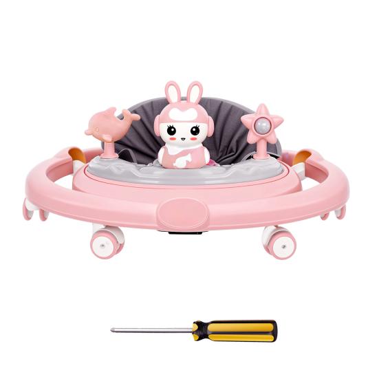 Foldable Baby Walker with Mute Wheels 7 Levels Height Adjustment Children Activity Walker Anti-Rollover Prevent Genu Varum Activity Center