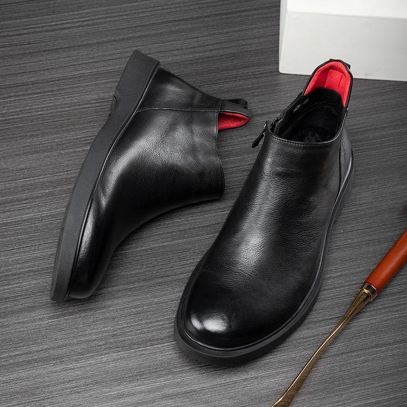 Men's Winter Chelsea Boots - Velvet-Lined Genuine Leather High-Top Martin Boots, British Style.