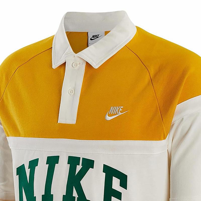 Nike Polo dzianinowe z logo w kolorowym bloku z długim rękawem Męskie topy Żółty FJ1175-747