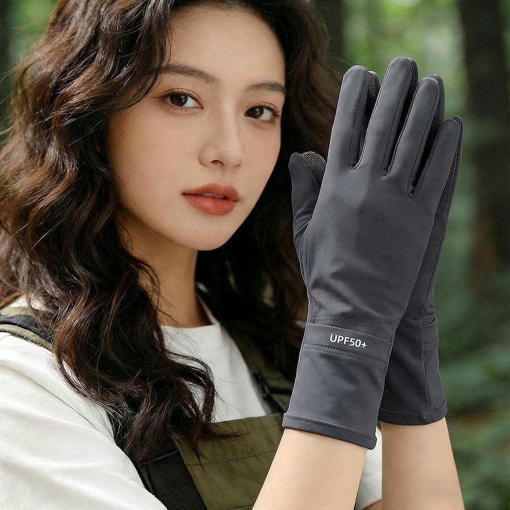 Summer Thin Fullfinger Sunscreen Gloves UV Protection Anti Slip Driving Gloves Ice Feeling Extended Length Cycling Gloves темно серый