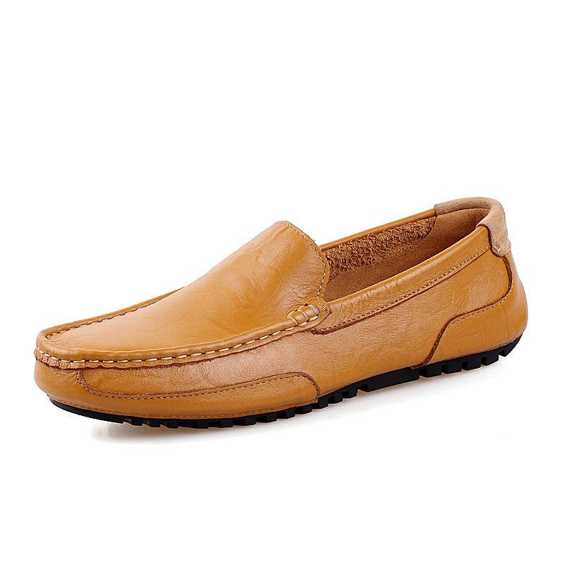 Fashion Genuine Leather Shoes Men Loafers Flat Casual Driving Shoes Brand Male Footwear Black Yellow Blue Soft