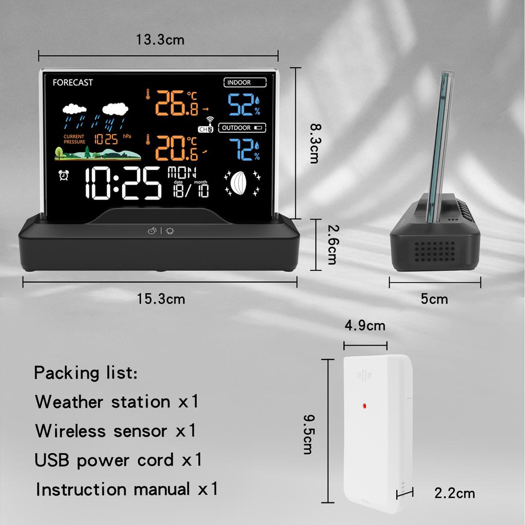 Wireless Weather Station Home RF Alarm Clock VA Color Screen In/Outdoor Thermometer Hygrometer with Weather Forecast 2025 New