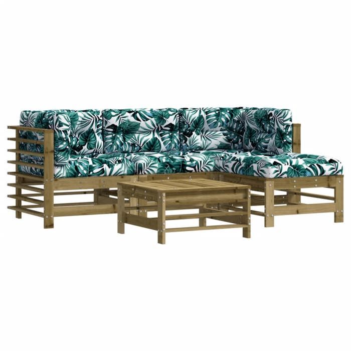 VidaXL Salon de Jardin avec Coussins 5 pcs, Canapé avec Dossier et Accoudoir, Ensemble de Meubles avec Table Basse Patio 3185807