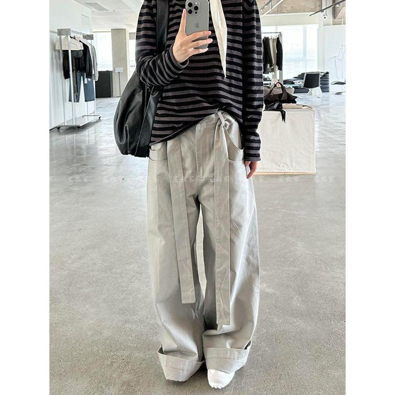

Fashion Retro Design Lace-up Casual Pants Female 2025 Summer New Arrival Sexy Loose BF Idle Style Mop Pants Slacks 3XL
