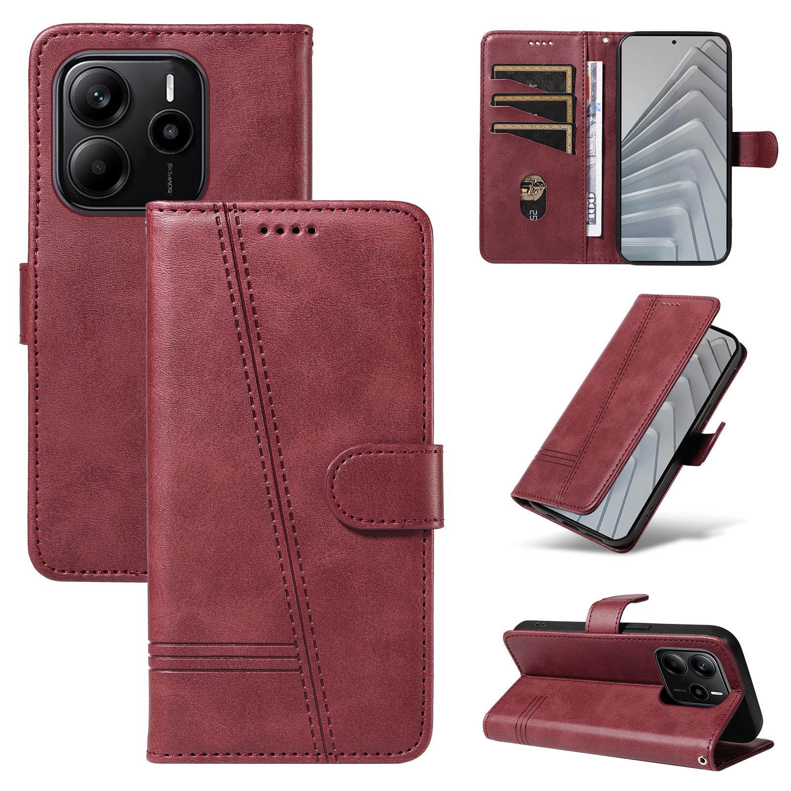 

Для Xiaomi Redmi Note 14 4G (163,25x76,55x8,16 мм) Кошелек Чехол Т-образные линии Кожаный Чехол для телефона Подставка Wine Red