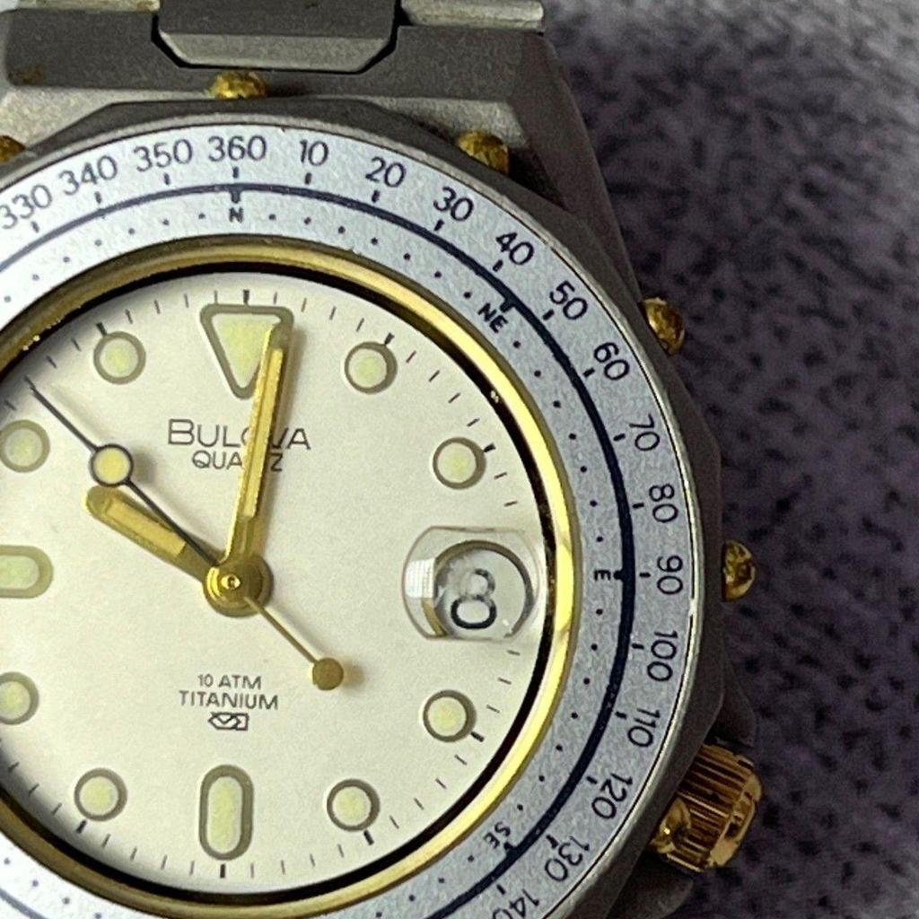 Used Rare Bulova Titanium Quartz Ladies Watch Date Sports Vintage Bezel