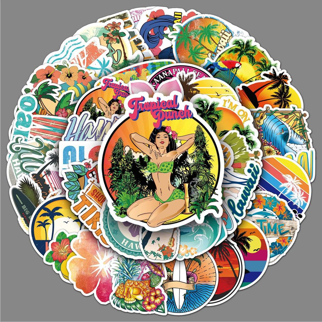 50 Desene Animate Ins Peisaj Hawaii Călătorie DIY Decorative Laptop Valiză Mașină Autocolante Creative