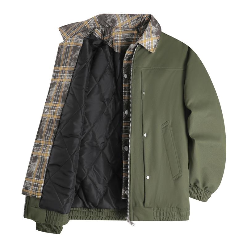 Large Size Fake Two-piece Men's Winter Down and Cotton Jacket with Collar and Thick Cotton Jacket