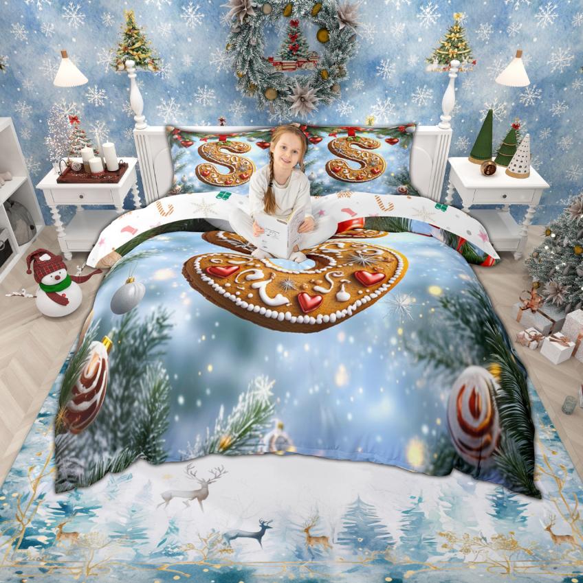 

Homewish Merry Christmas Duvet Cover Set for Kids, Gingerbread Monogrammed Bedding Set, Xmas New Year Comforter Cover Set DE XS 100x135cm 2pcs&set