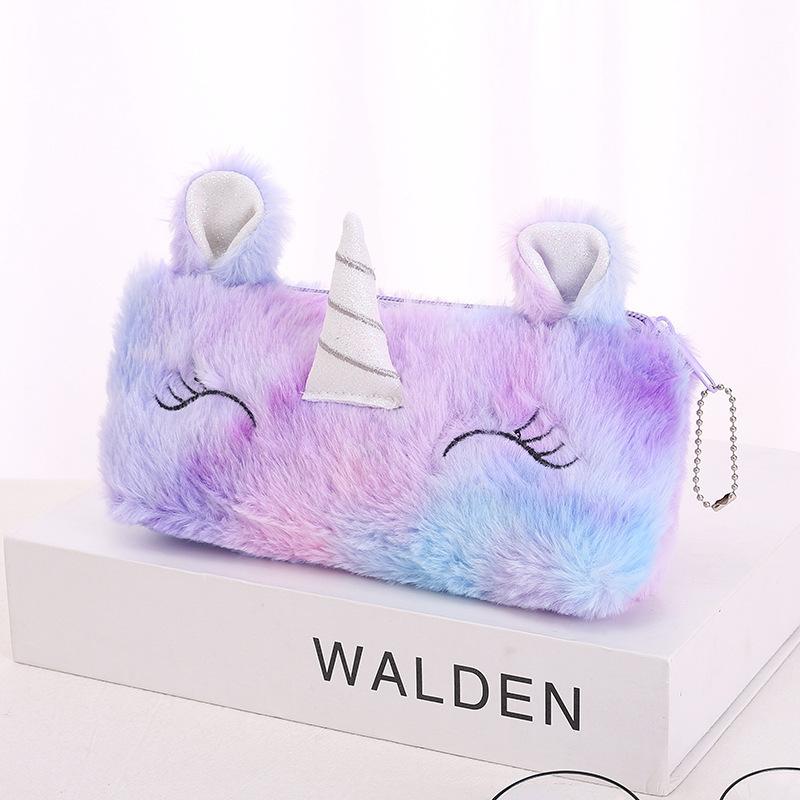 

Plush Pencil Case For Girls Kawaii Gradient Color Stationery Storage Bag Zipper Pencil Bag School Office Pouch Purse Storage