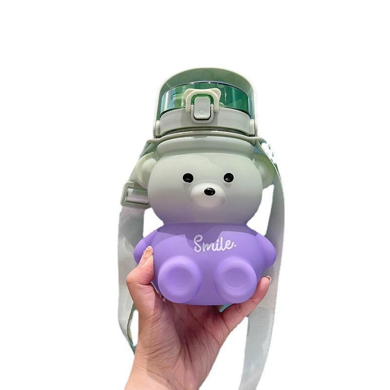 Water Cup Frosted Gradient Color Bear Girls Summer Large Capacity Sippy Cup Plastic Cup Children's Water Cup