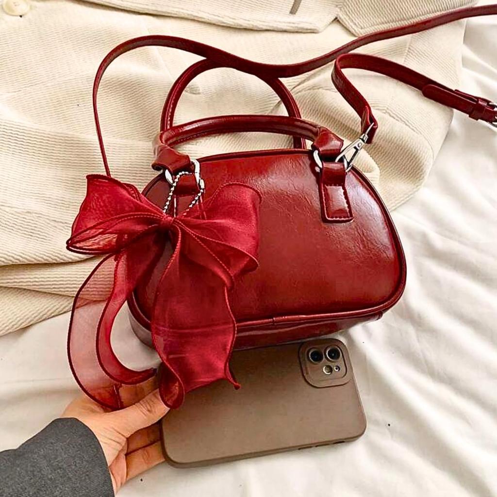 Shoulder Bag for Bow Portable Zip Genuine Small Item Card [MIUTKPRO] Women, Tie, Bag, Handbag, Pocket, Leather, Holder, Popular, Simple, Lightweight,