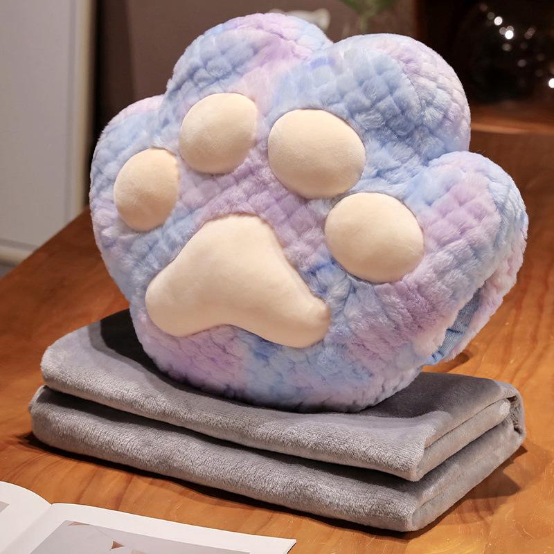 Polštářek a deka do auta s kočičími tlapkami: Dvojí použití pro zdřímnutí v kanceláři, na cestách a další