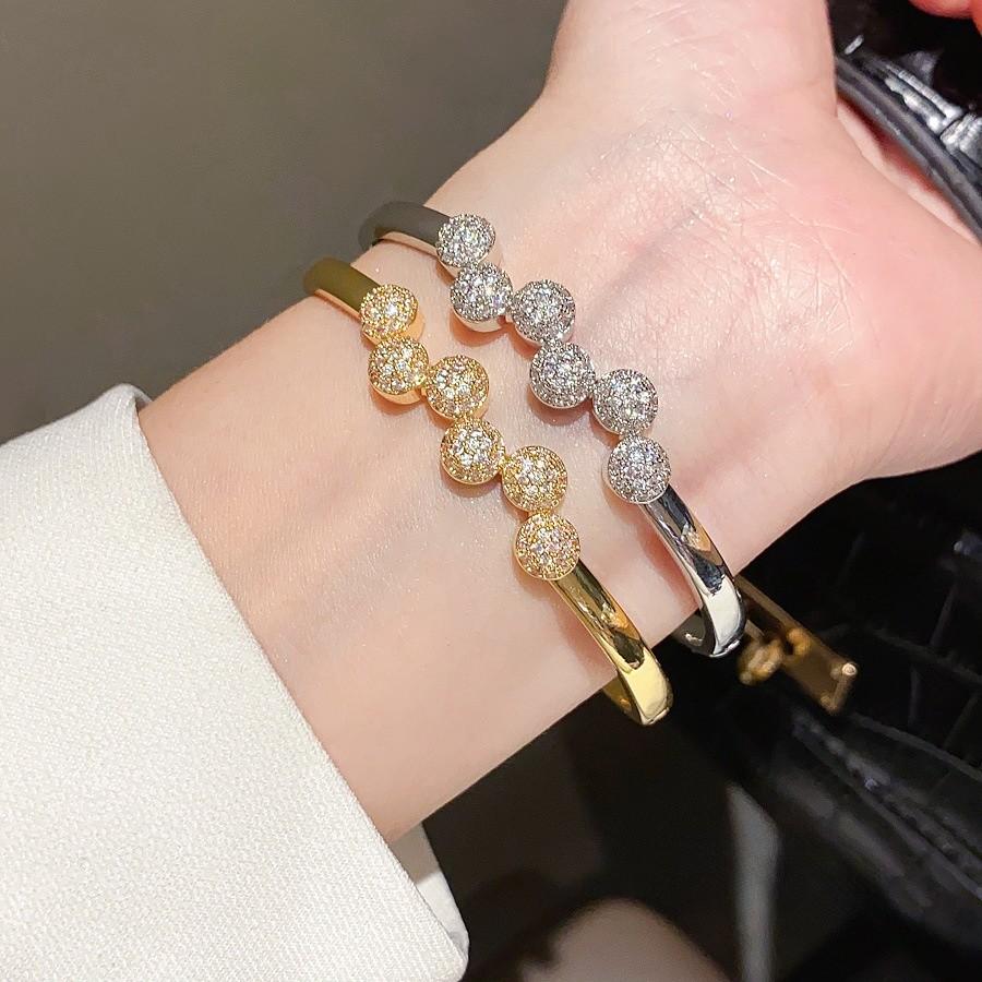 Minimalist Zircon Round Cuff Bracelet For Women Copper Jewelry Gift