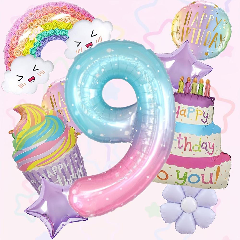 9Pcs Colorful Theme Happy Birthday Cake Rainbow Aluminum Film Balloon 1-9 Birthday Party Decoration Balloon Set Bbay Shower Gift