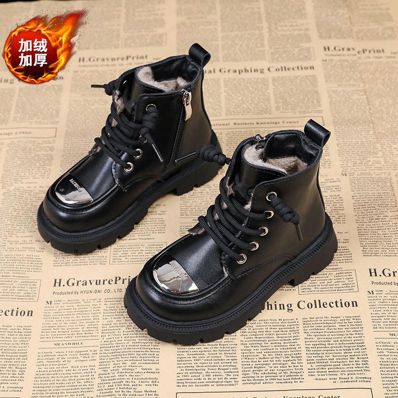 Girls Boots Cotton Shoes Winter Snow Boots 2025 New Children's Leather Boots Boys Martin Boots Large Cotton Autumn and Winter Shoes