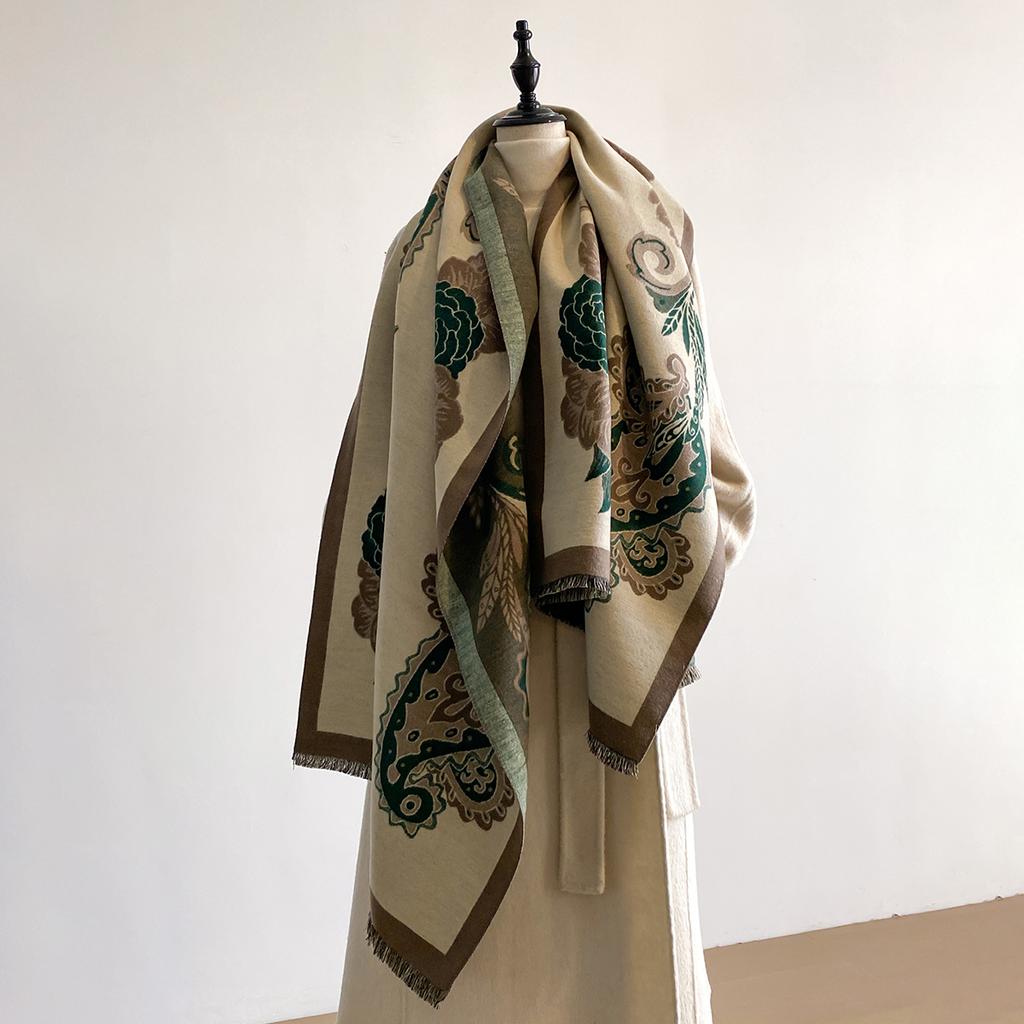Luxury Ultra Soft Imitation Cashmere Scarf for Women Winter Thickened Jacquard Wrap Shawl Stylish Patterns 2-Sided Design