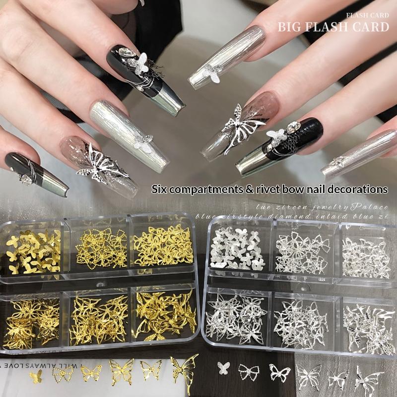 6 Siatek Metalowy Kok Hollow Out Urok do Zdobienia Paznokci Złoty Srebrny 3D Nit do Paznokci Części Dekoracyjne do Paznokci Akcesoria do Manicure DIY