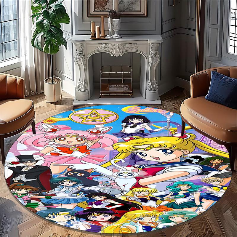 1pc Sailor Moon Carpet, Round Rug, Comfortable, Suitable for Entryways, Living Rooms, Office, And Bedrooms, Christmas Decoration