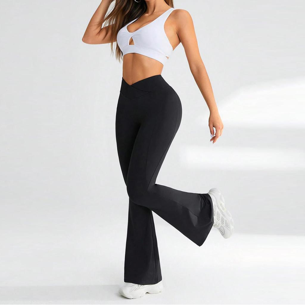 European and American Popular V-waist Cross Long Yoga Pants High-intensity Training Horn Outdoor Sports Fitness Wide-leg Pants