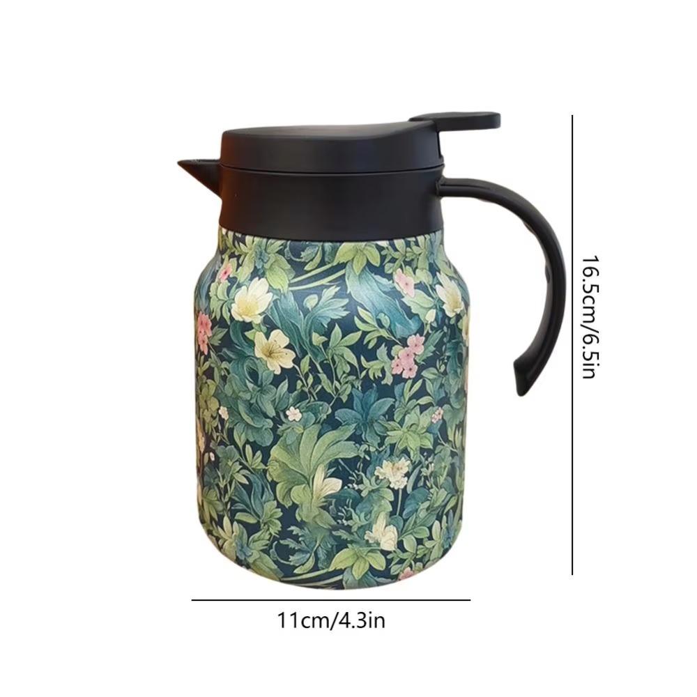 1000ml Floral Tea Kettle Stainless Steel Stewed Teapot Drinkware Insulated Carafe Office