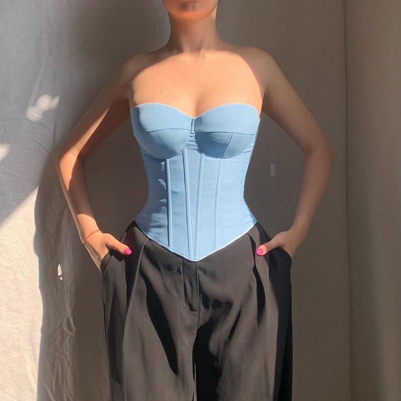 European and American summer temperament strapless waist cinching sexy lace up vest