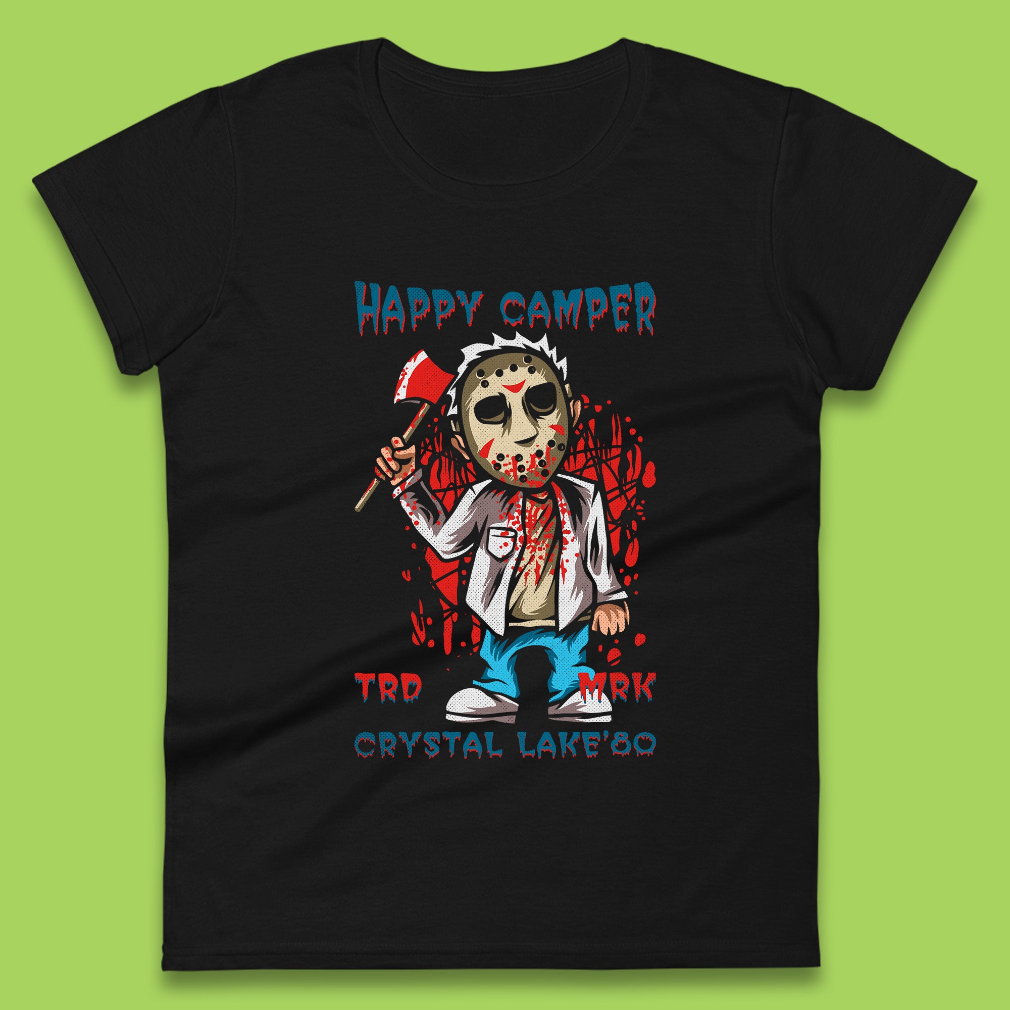 Happy Camper Crystal Lake 1980s Jason Voorhees Vintage Halloween Horror Movie Womens Tee T Shirt Mens Tops Unisex Top XL