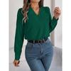 Elegant Fashion Layered V-neck Long Sleeved Women Shirt Solid Color Loose Casual Simple Office Blouse Ladies Basic Spring Autumn Tops Women's Clothing