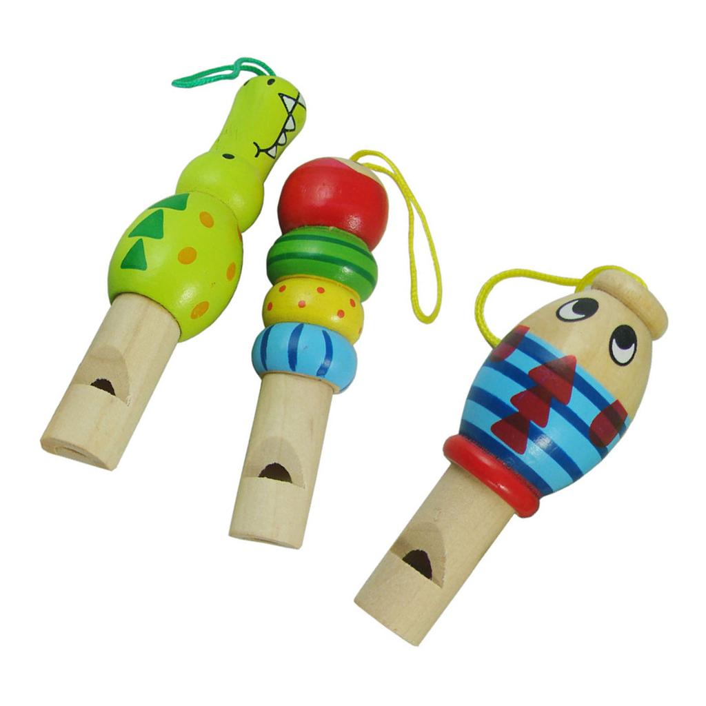 3PCS Set Wooden Whistle Toys Fish Crocodilian Clown Shapes Lightweight Portable Educational Musical Toddler Whistles
