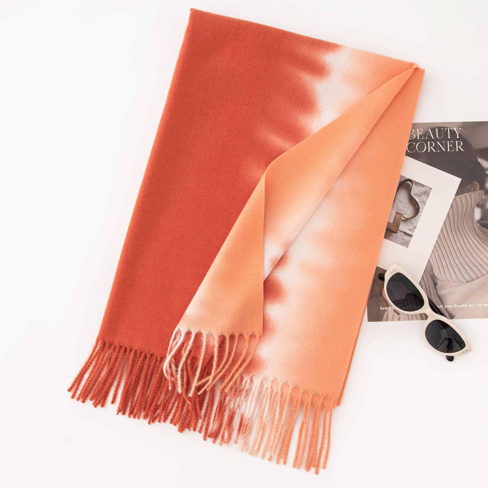 

Елегантний градієнтний шарф, що дарує дівчатам відчуття розкоші, осінньо-зимовий шарф, імітація кашеміру, теплий шарф помаранчевий/червоний