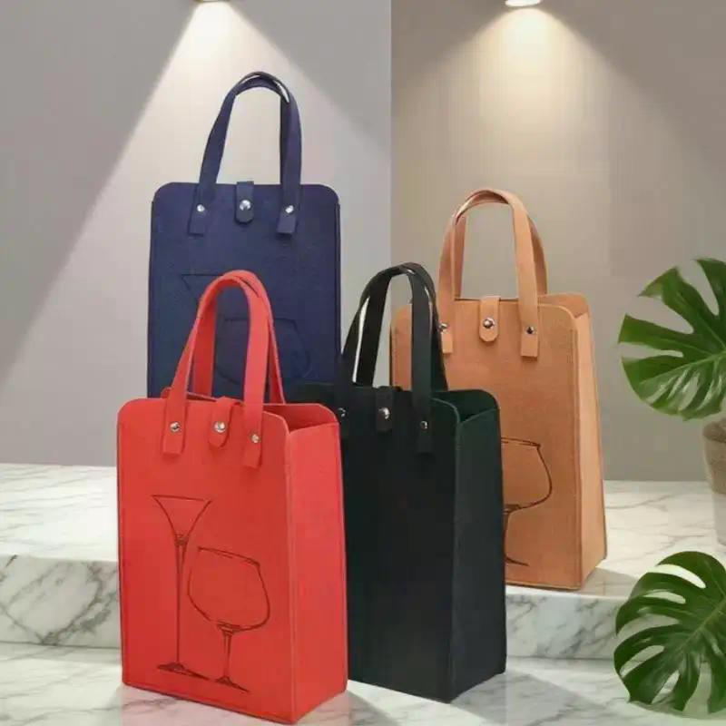 Felt Wine Bottle Bag Double Bottles Great Load Bearing Handheld Beverage Packaging Handbag Gift Wrap Storage Pouch Wine Tote Bag