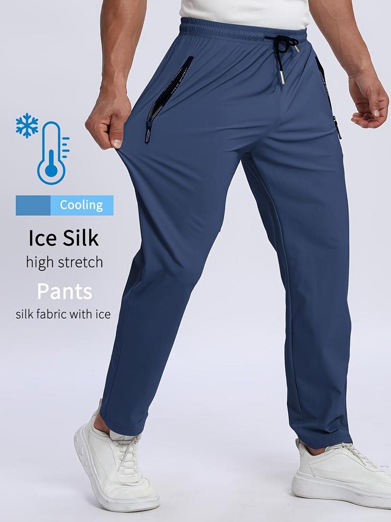 Men's European Size Summer Ice Silk Nylon Quick-Dry Breathable Elastic Pants
