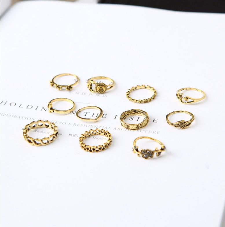 Retro Sun Moon Flower Ring - European  American Jewelry New Arrivals Size 9
